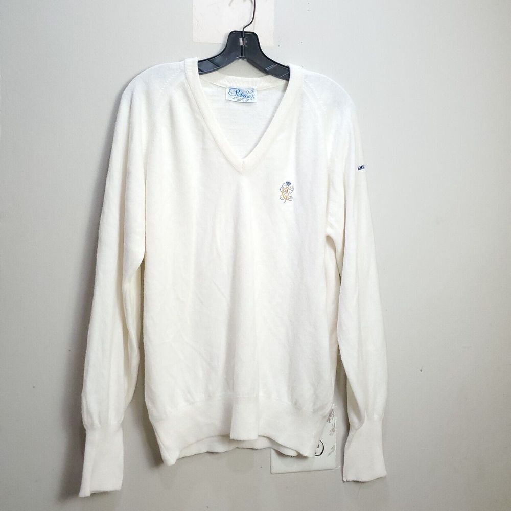 Pickering Active Sportswear Pullover Sweater Mens Large White USA Orlon Acrylic